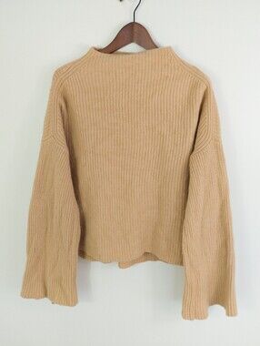 A.L.C. Louise 100% Merino Wool Mock Neck Ribbed Sweater Light Camel Tan Large